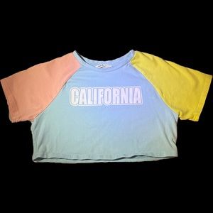 11/12 “California” Blue, Yellow, and Pink Crop-Top.